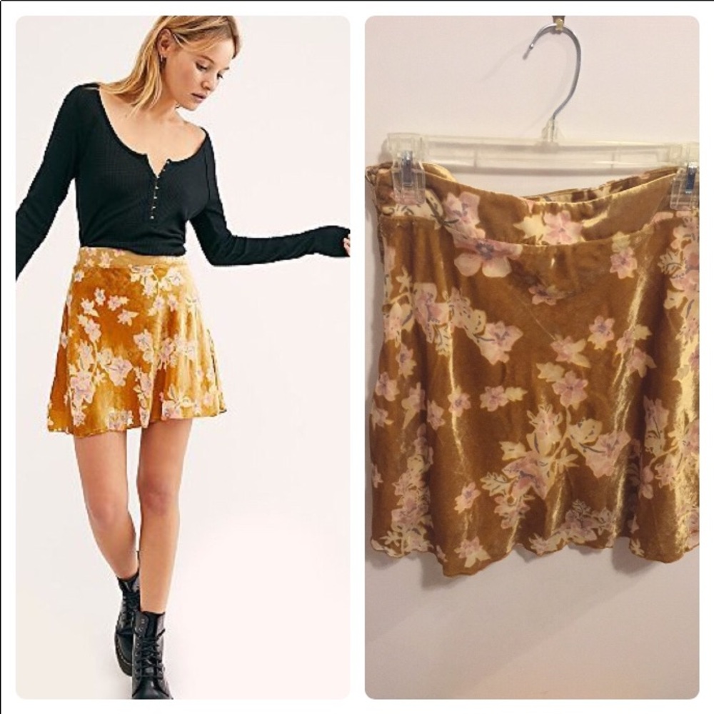 Free People Floral Mini Skirt in Mustard and Pink